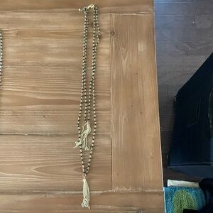 Double Gold / Black Beaded Tassel Necklace
